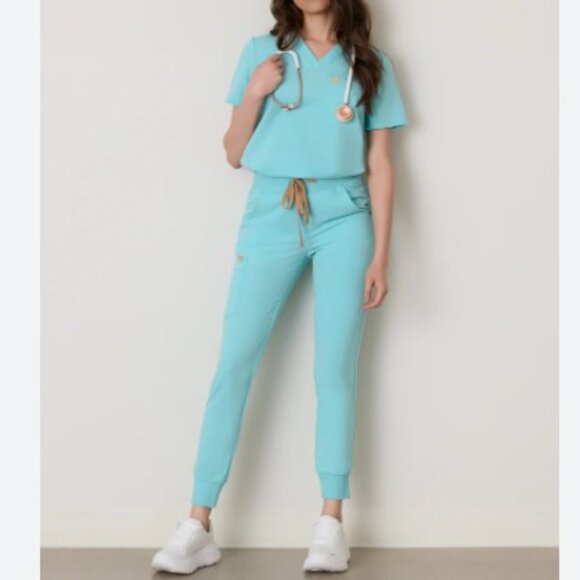 Garage Pants - Light Blue Scrub Set Ocean Tide Garde Malade MEDIUM Petite NEW Rosie Gabrielle